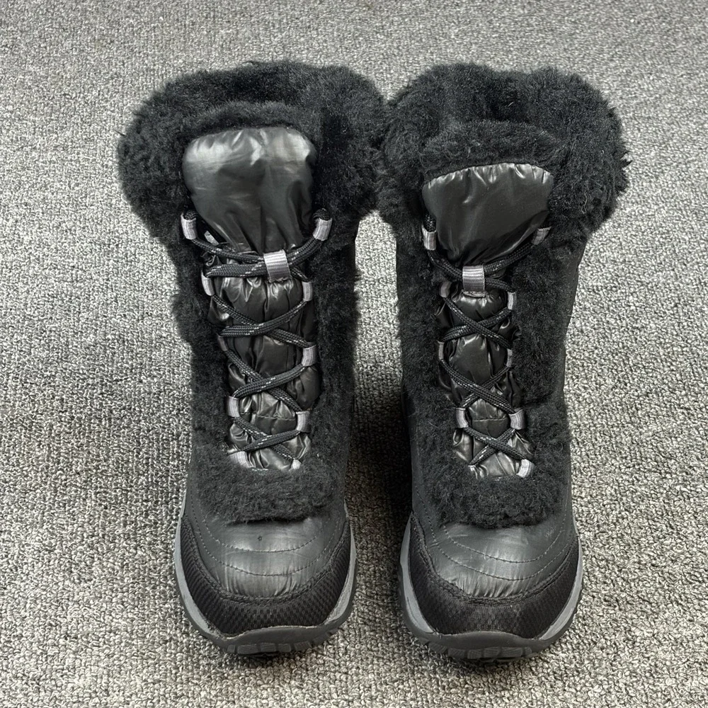 The North Face Nuptse Fur Winter Snow Boots Black Girls Youth Size 2 Insulated